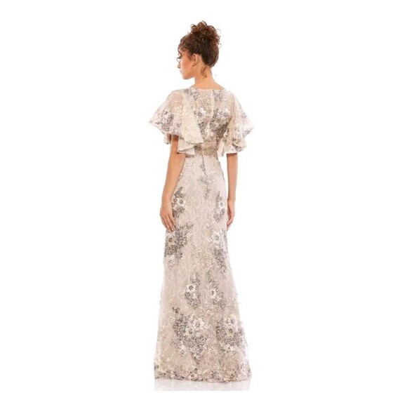 MAC DUGGAL 67842 Taupe Beaded Embroidered Lace Bell Sleeve Gown Womens (12) $698 - Picture 3 of 16